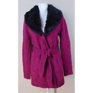 Y2k Mob wife Penny Lane Sweater Fur Trim Womens Large ICON Wool Belted Knit L